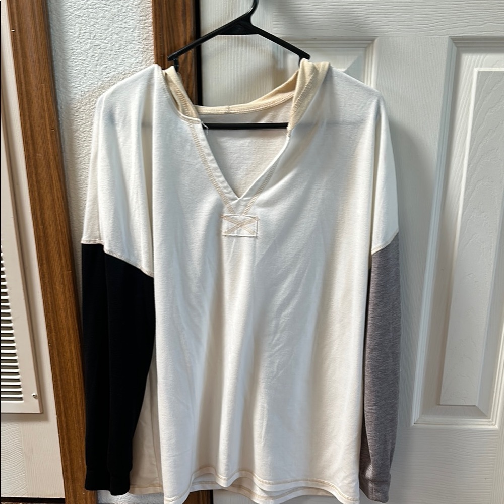 Colorblock Hoodie with Black and Gray Sleeves
